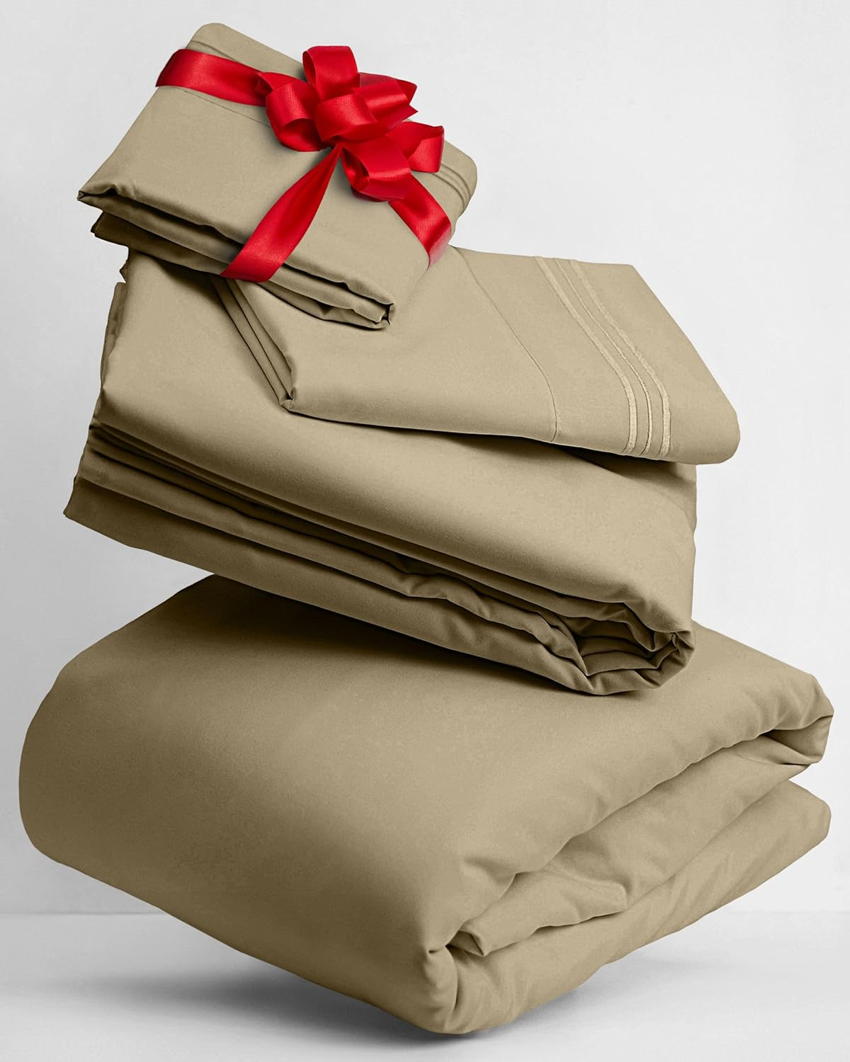 Mellanni Sheet Set Hotel Luxury Brushed Microfiber, Deep Pocket Sheet, 4 Piece Full Beige