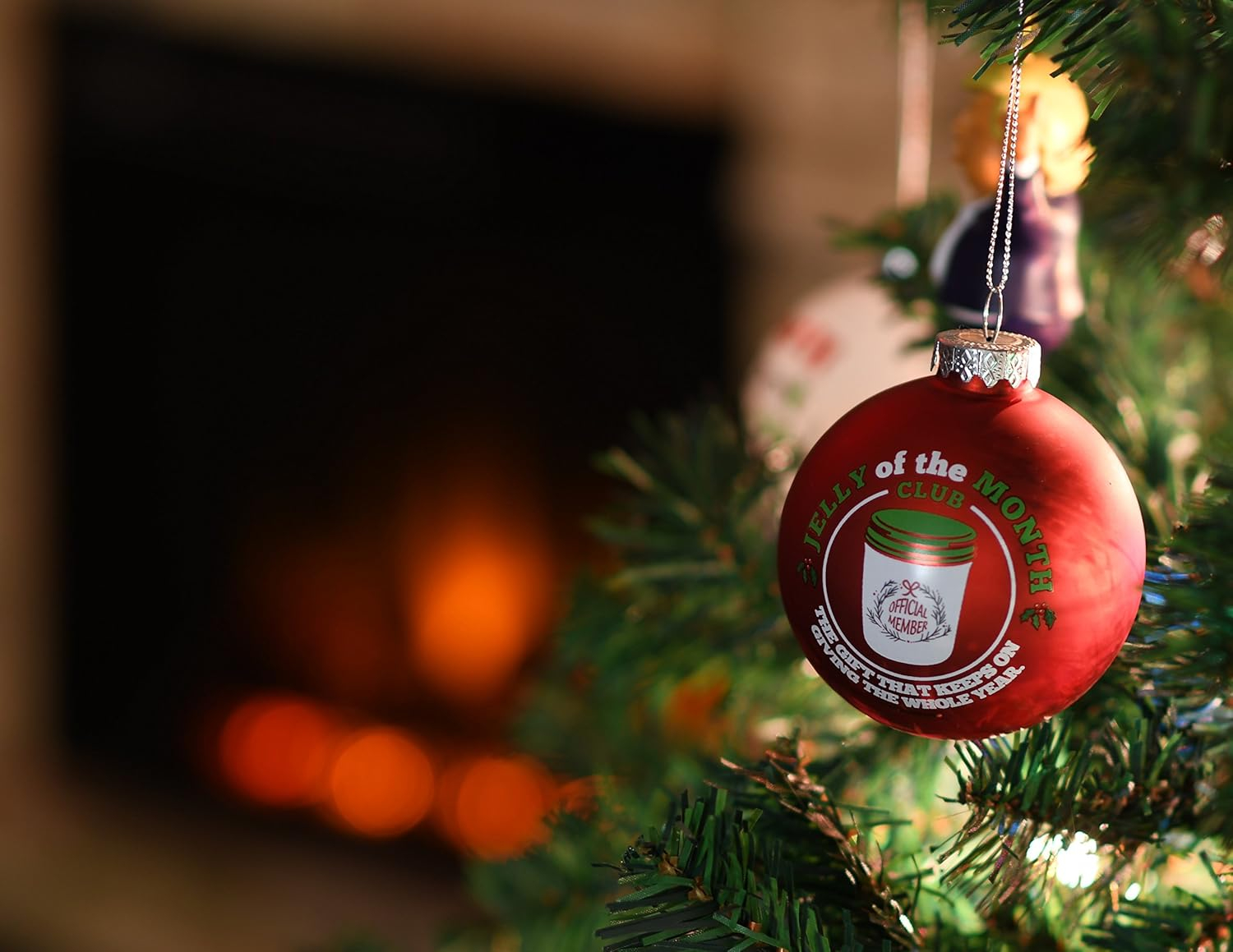 Red Glass Round Christmas Ornament with Jelly of the Month Club Design
