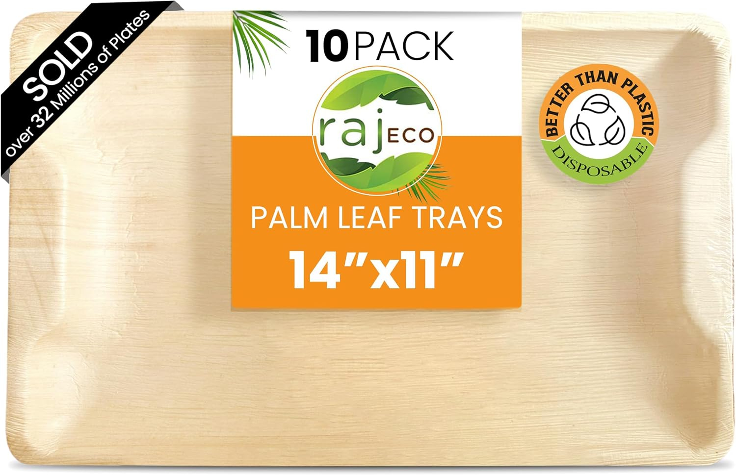 Eco-Friendly 14" x 11" Palm Leaf Disposable Serving Trays