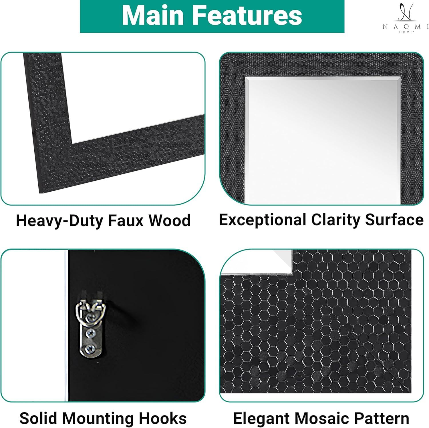 Elegant Full-Length Rectangular Wood Mirror with Gold Mosaic Frame