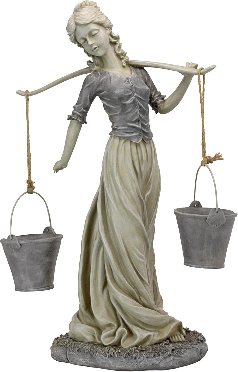 Hand-Painted Resin Milkmaid Garden Statue with Buckets