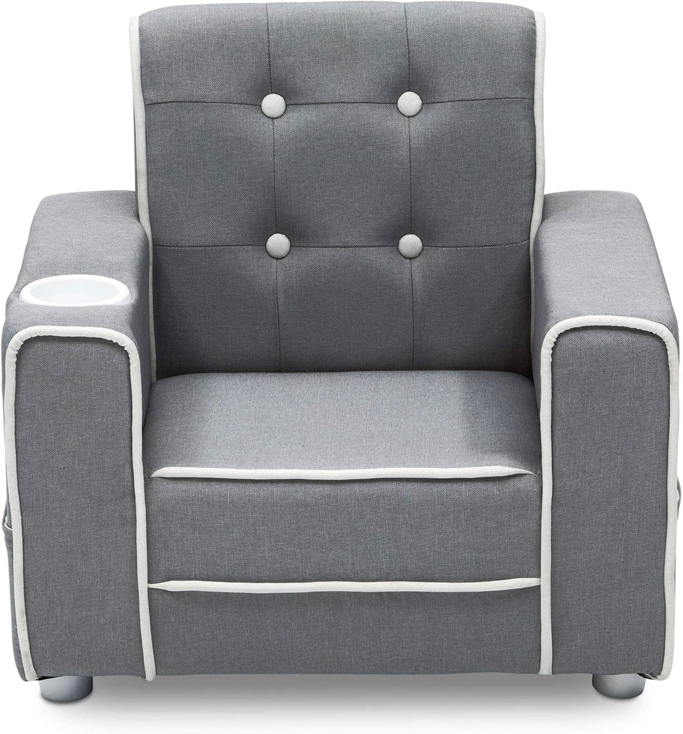 Delta Children Chelsea Kids Upholstered Chair with Cup Holder, Soft Grey