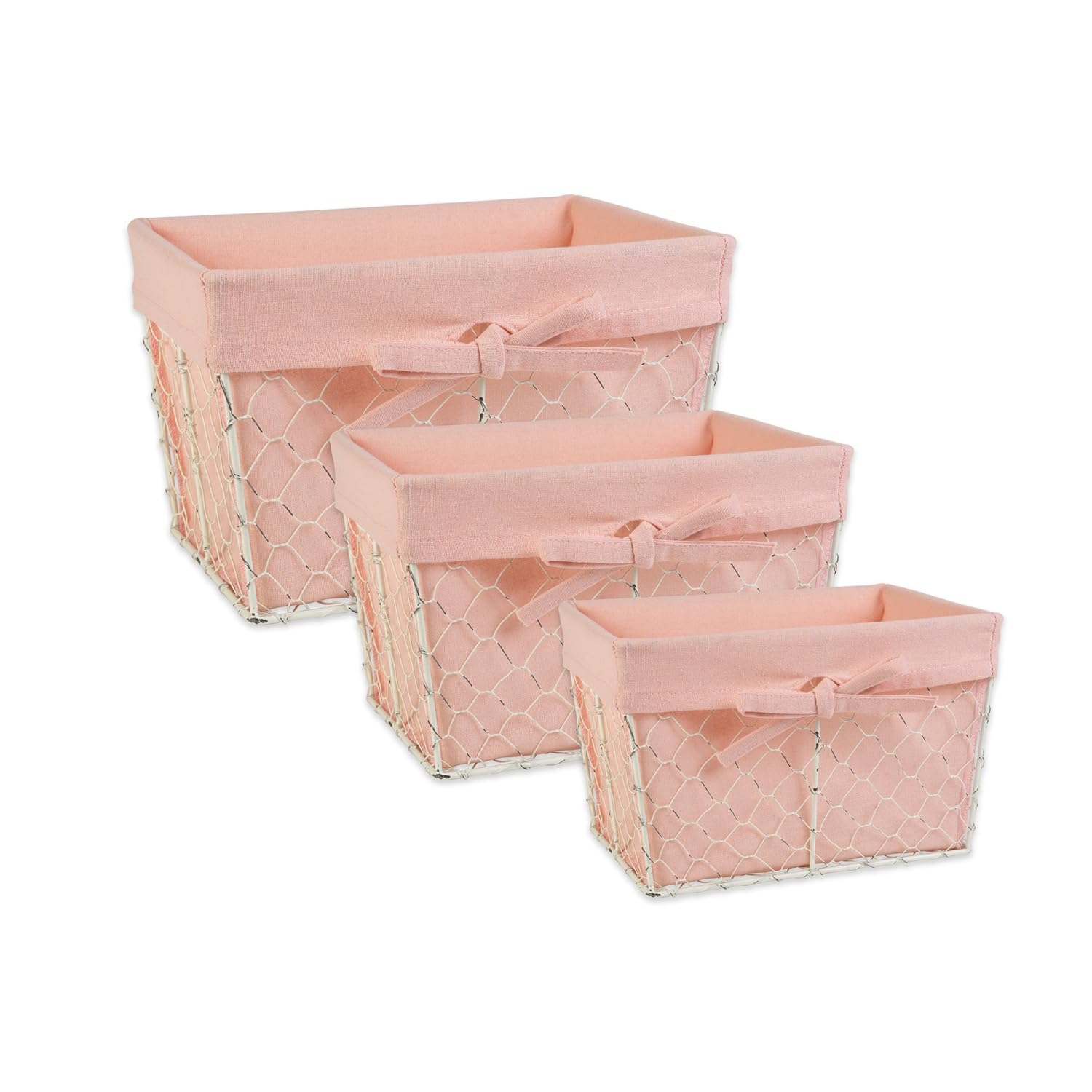 DII Chicken Wire Storage Baskets with Liner, Set of 3, Rustic Natural, Assorted Sizes