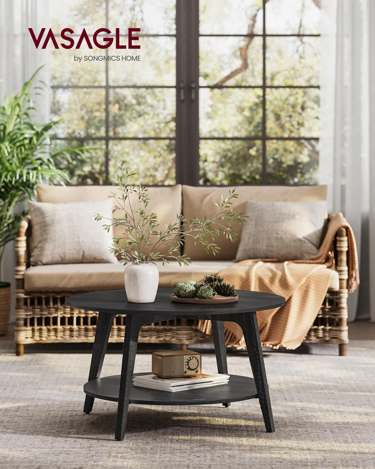 VASAGLE Round Coffee Table, 2 Tier Coffee Table with Storage, for Living Room, 31.5 x 17.7 Inches, Easy to Assemble, Charcoal Gray ULCT243B22