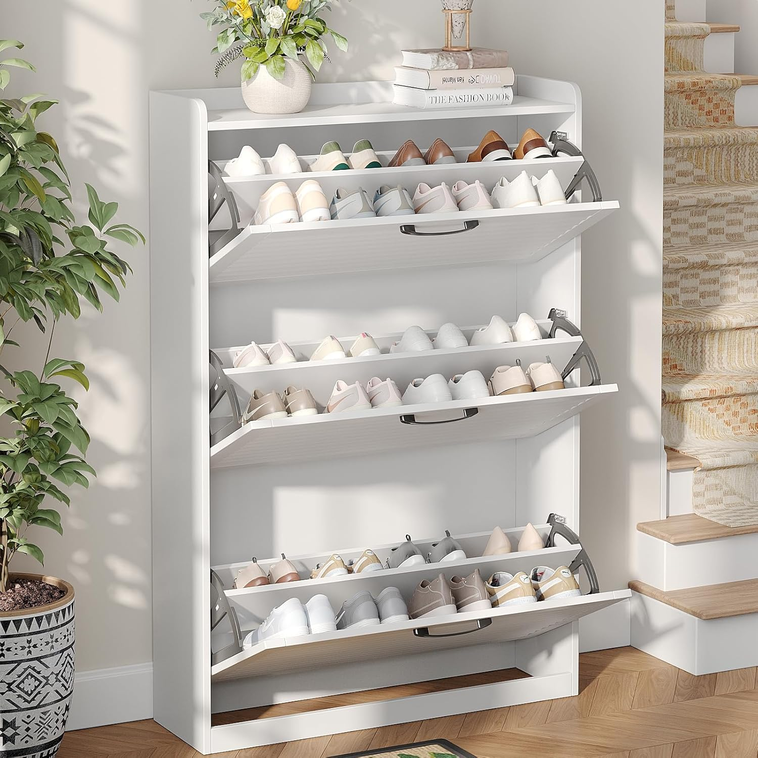 VEANERWOOD Shoe Storage Cabinet with 3 Flip Drawers Modern Shoe Rack Organizer for Entryway, White