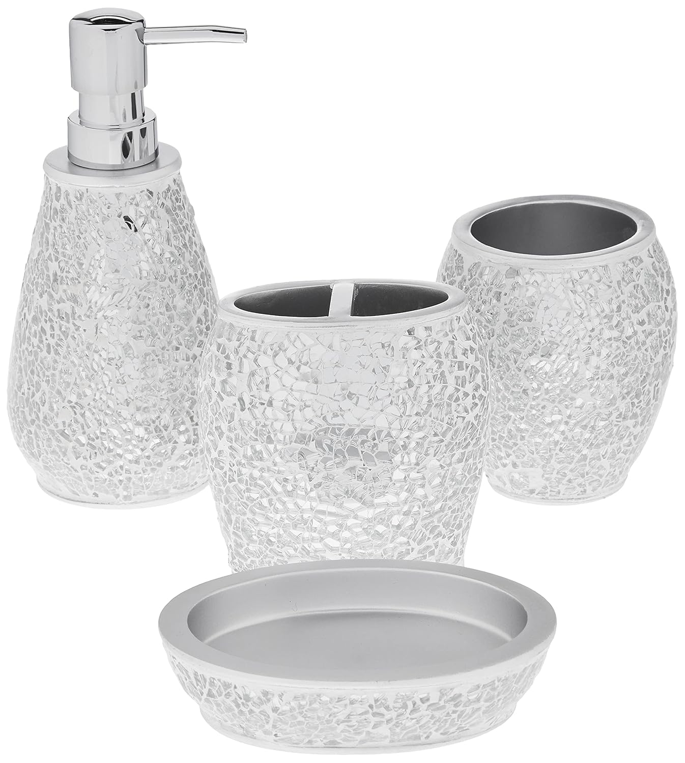 Sweet Home Collection Bathroom Accessories Collection Unique Decorative Beautiful Designs Bath Décor, 4 Piece Set, Glamour
