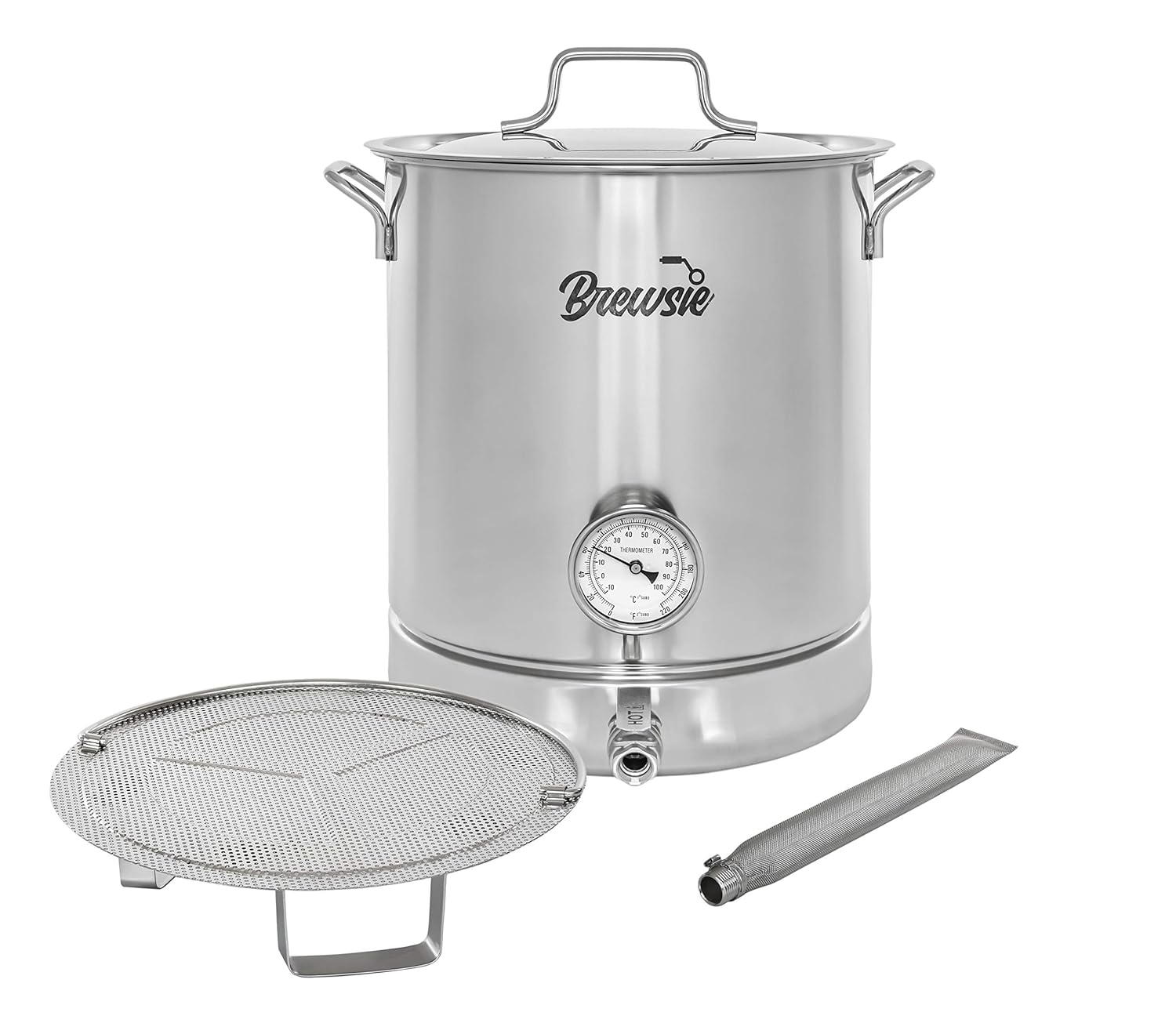 Brewsie 40 Quart Stainless Steel Brew Kettle with Lid and Rack