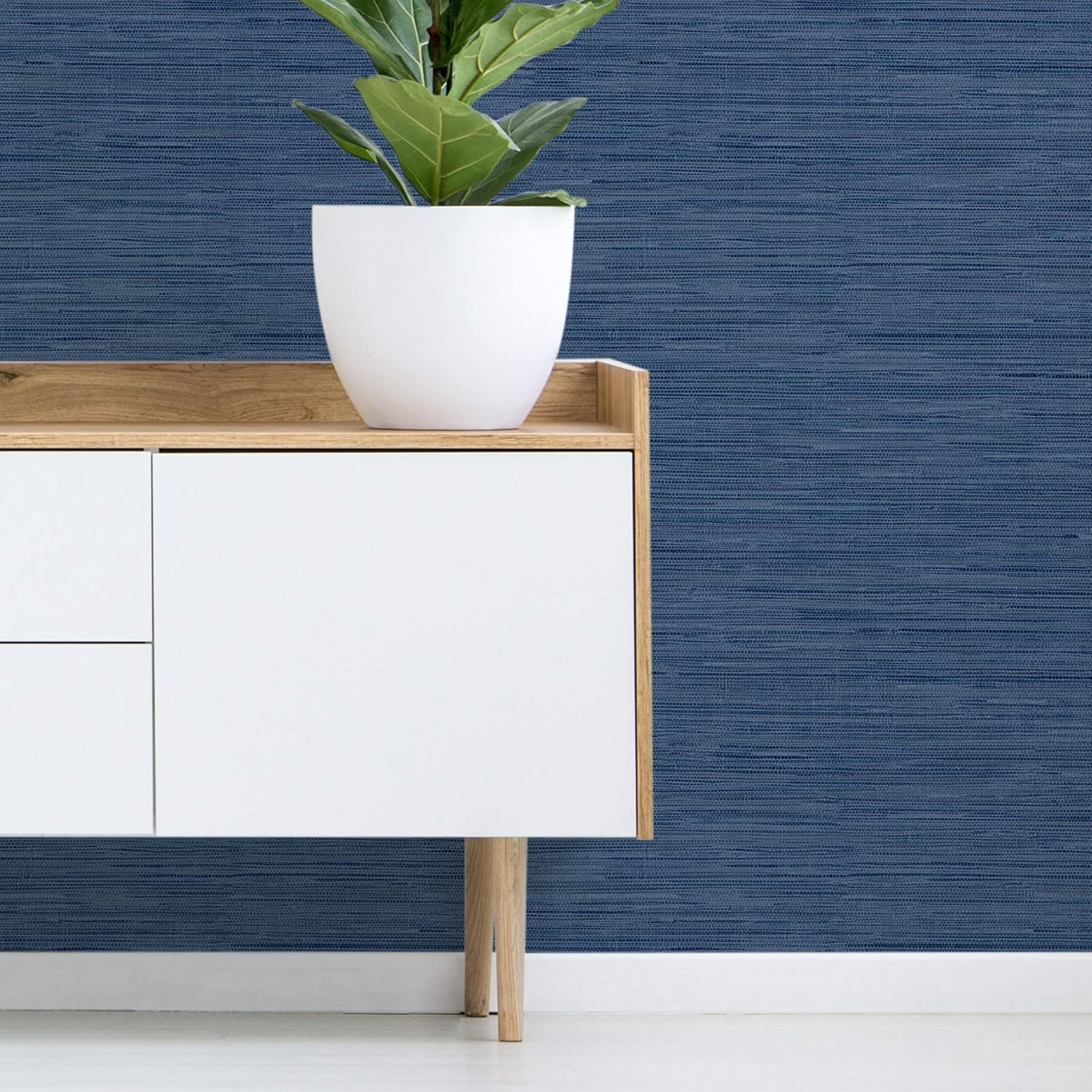InHome 216-in by 20.8-in Avery Weave Navy Peel And Stick Chinese Wallpaper, 216-in by 20.8-in, 31.2 sq. ft.