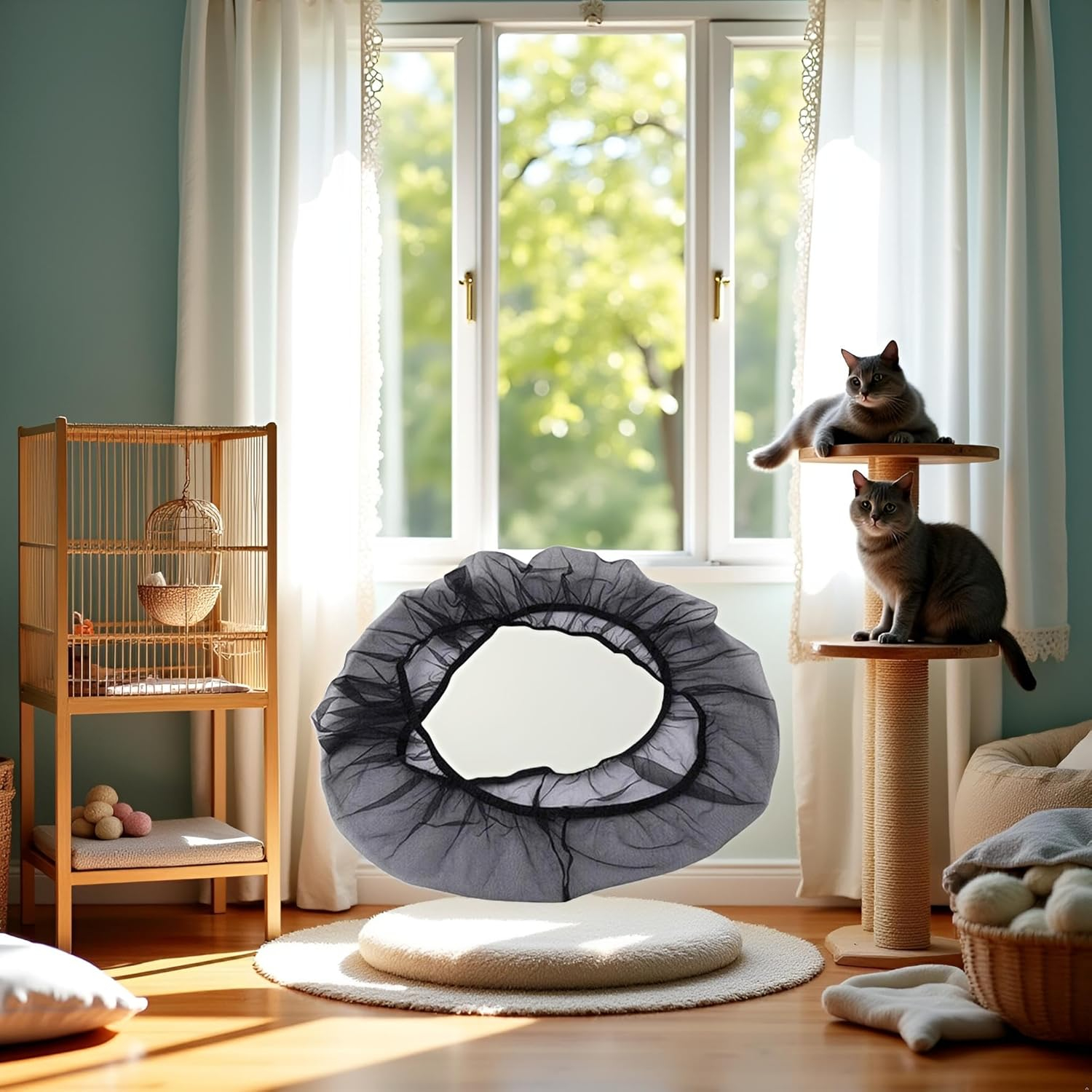 1Pc Black Small Bird Cage Cover,Small Birdcage Seed Catcher Guard Net Cover,Nylon Pet,Airy Gauze Birdcage Accessories Mesh Net,Dust,Bonsai Protection Pet Supplies