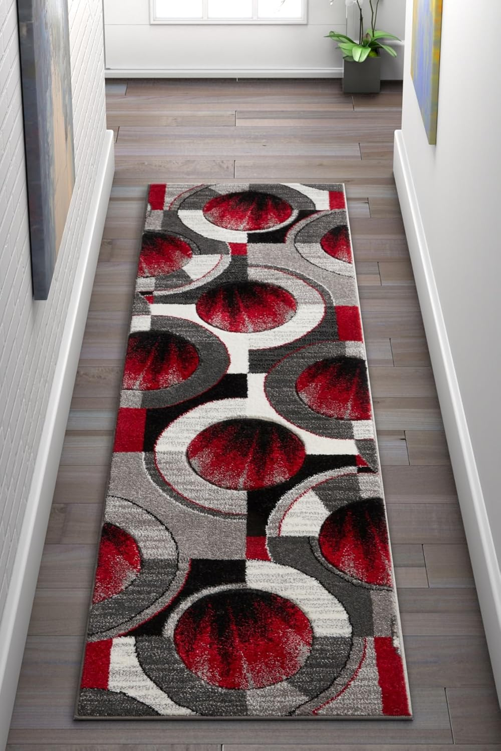 Well Woven Ruby Galaxy Waves Modern Geometric Grey & Red 2' x 7' Runner Rug