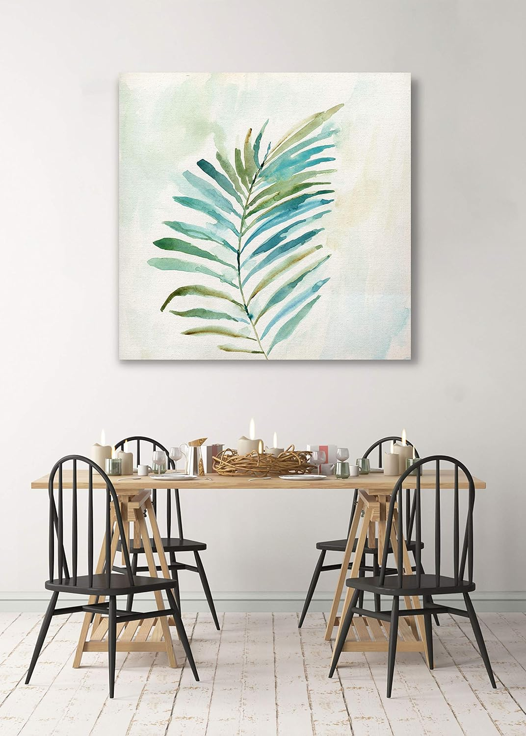 Tropical Leaf Green and Blue Canvas Wall Art, 32" x 32"