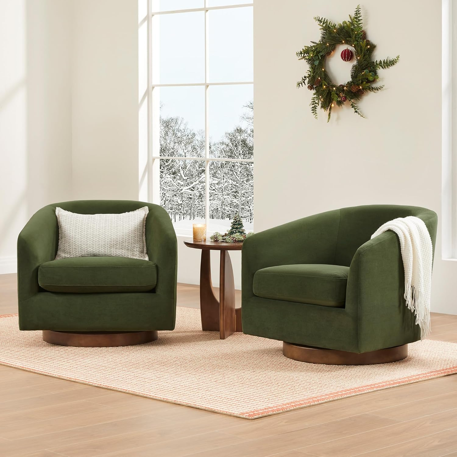 CHITA Swivel Accent Chair Velvet, Round Barrel Arm Chair Living Room, Forest Green
