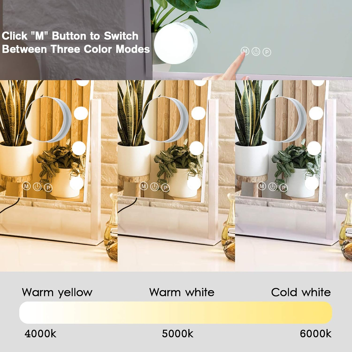 LinsCraft Lighted Makeup Mirror Hollywood Mirror Vanity Mirror With Lights, Touch Control Design 3 Colors Dimable LED Bulbs, Detachable 10X Magnification, 360°Rotation, (White) 12" L X 14" W