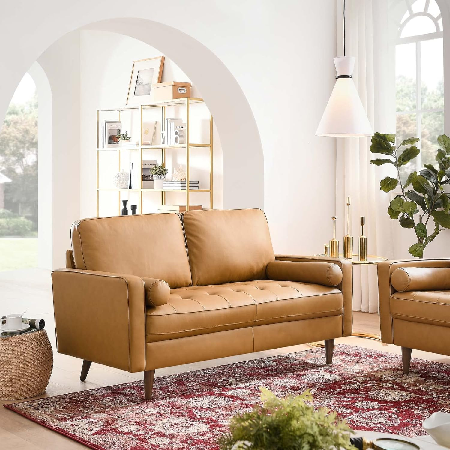 Modway Valour Leather Loveseat in Tan