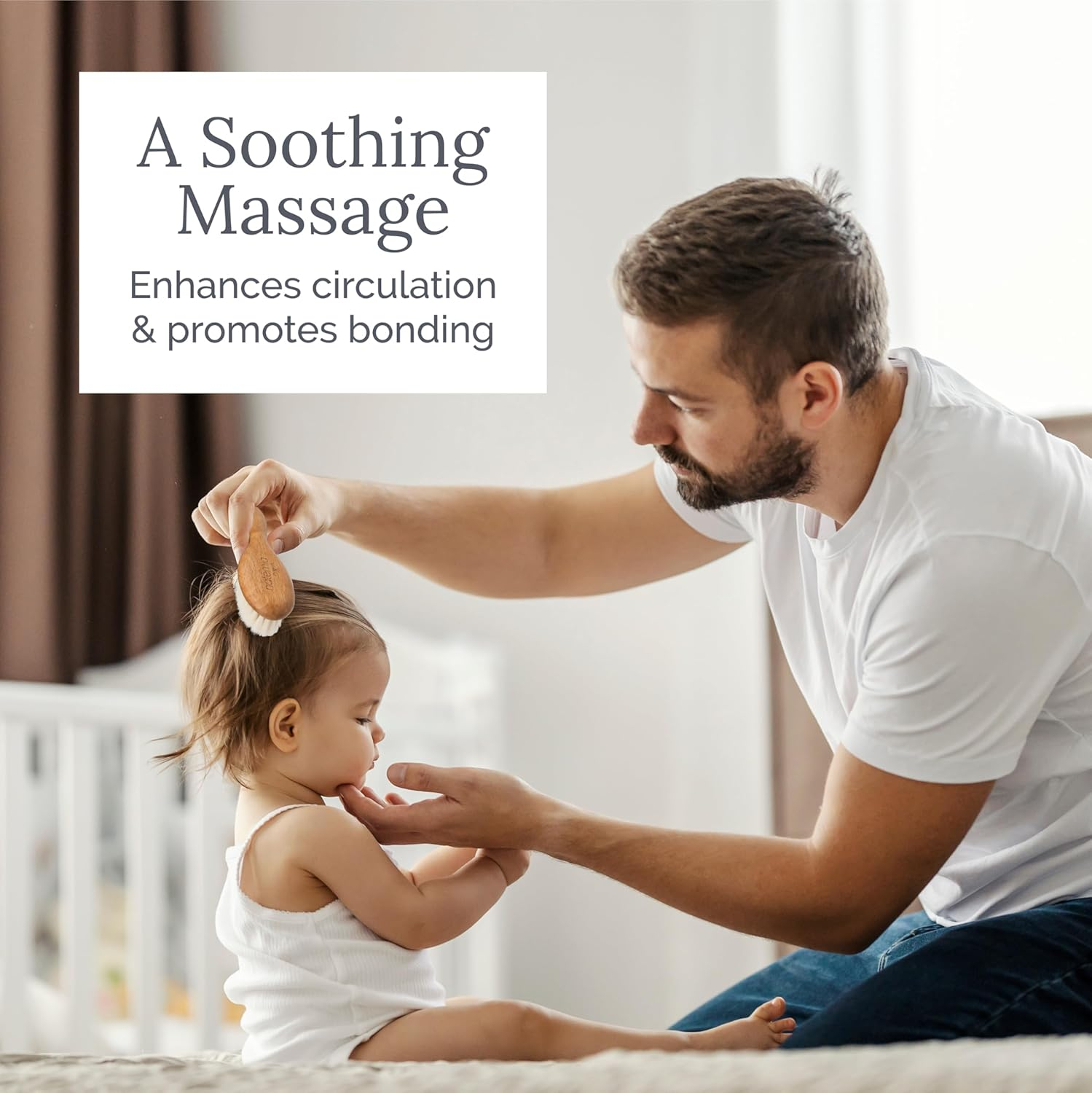 Natemia Baby Hair Brush with Soft Goat Hair Bristles - Gentle Wooden Toddler & Baby Comb - Cradle Cap Brush -Gift for Infants, Girls, Boys - Newborn Bath Essential