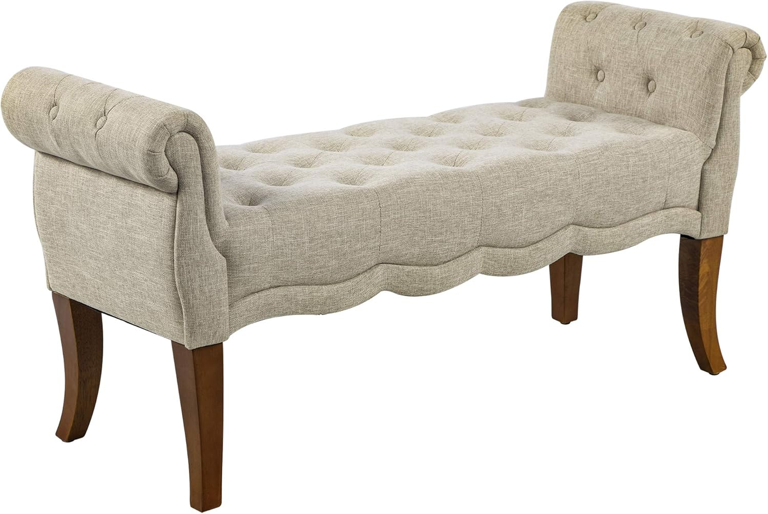 HOMCOM Traditional Style End of Bed Bench, Upholstered Entryway Bench with Button Tufted and Rounded Arm, Light Gray