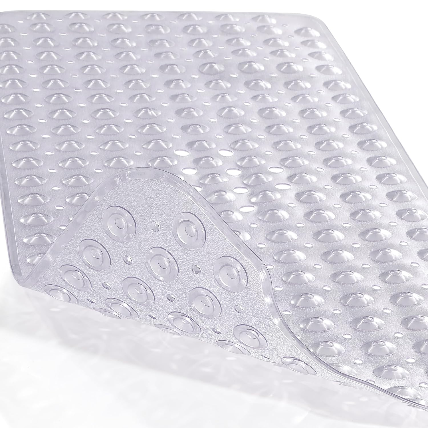Yimobra Non Slip Bathtub Mat, Super Strong Suction Cups, 40"x16" Extra Long Shower Mat with Drain Holes, Machine Washable Fast Draining Bathroom Floor Mat, Clear Grey
