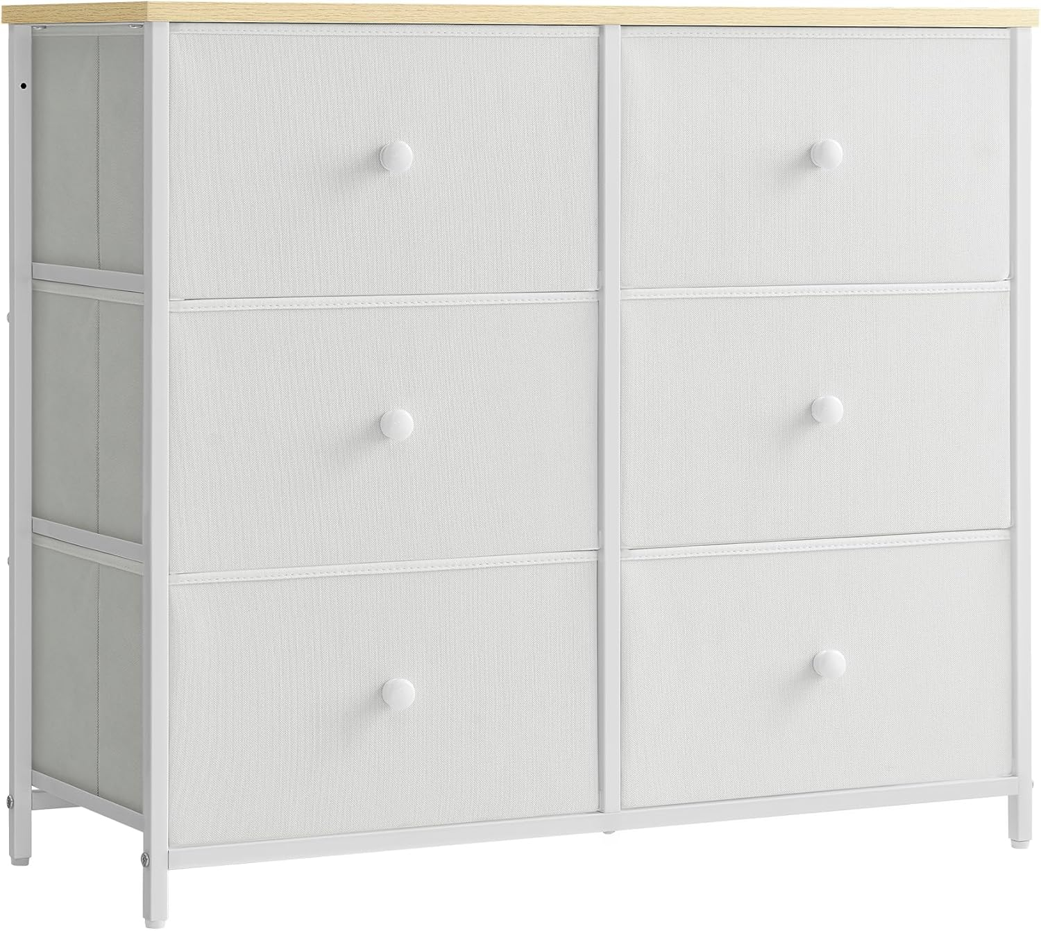 SONGMICS Dresser for Bedroom, Chest of Drawers, 6 Drawer Dresser, Closet Fabric Dresser with Metal Frame, Cream White and Oak ULTS323W57