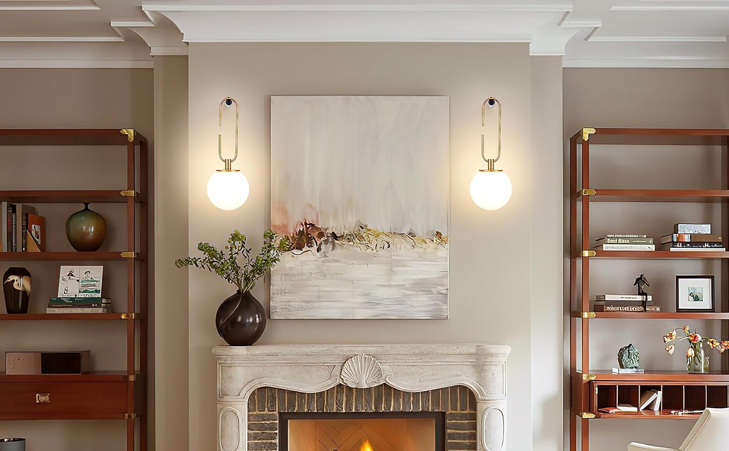 Chrome and Brass Battery Operated Dimmable Wall Sconce Set
