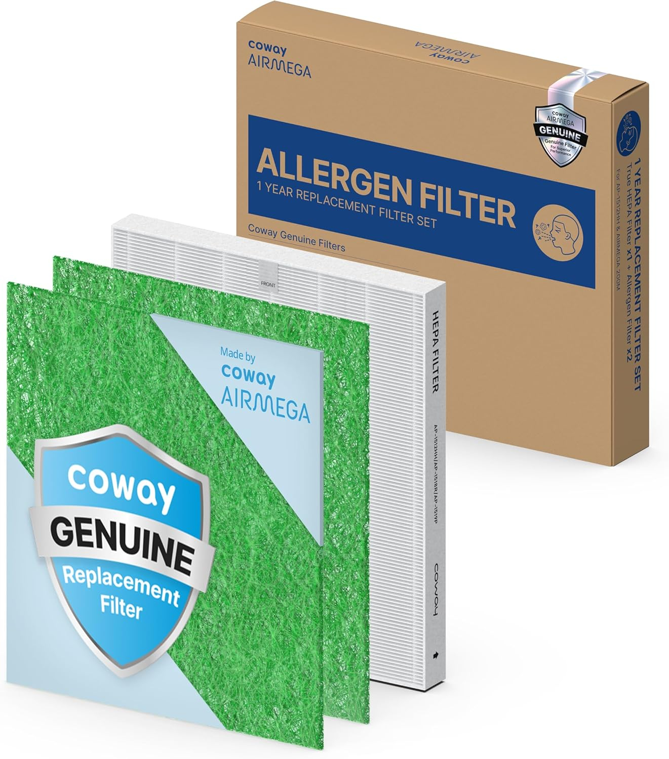 COWAY AP-1512HH & 200M Air Purifier Filter Replacement, Allergen Filter Pack, 2 Allergen Deodorization Filters and 1 True HEPA Filter