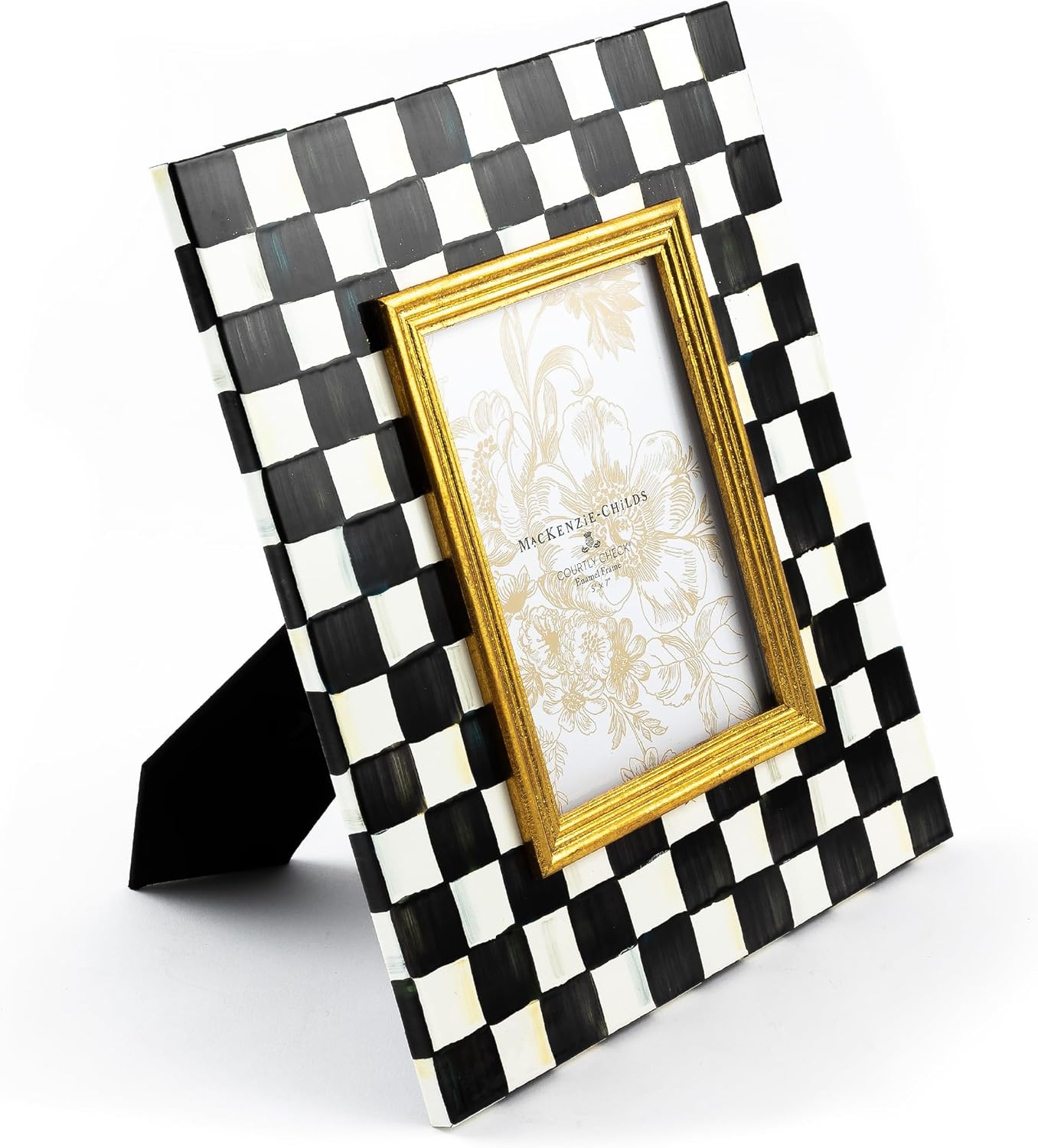 Classic Black and Gold 5x7 Checkered Enamel Photo Frame