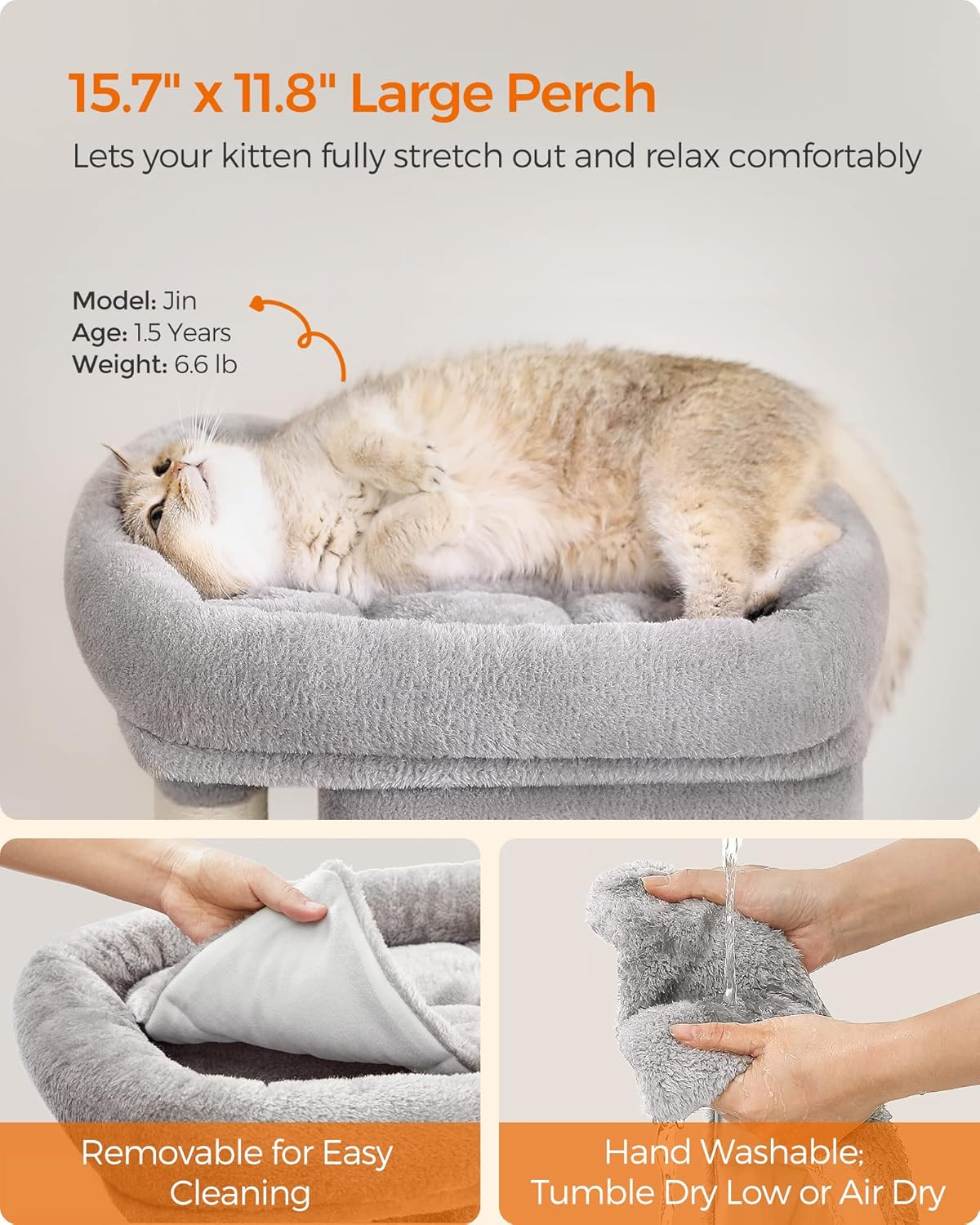 Feandrea Cat Tree, 26.4-Inch Cat Tower, S, Cat Condo for Kittens up to 7 lb, Large Cat Perch, 2 Cat Caves, Scratching Post, Light Gray UPCT611W01