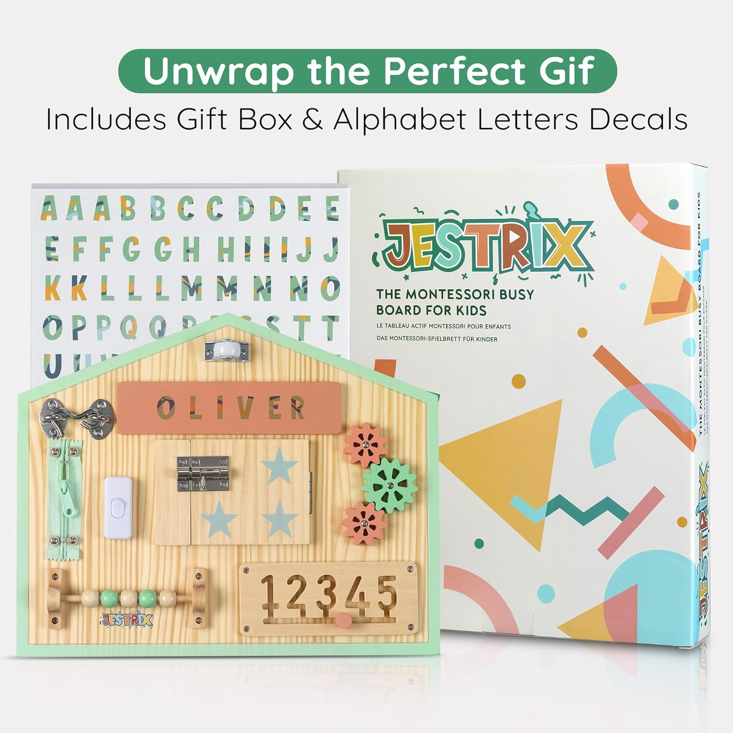 HomeSkill Wall & Travel Busy Board Panel – Can Be Personalized – Sensory Toy with 11 Activities – Solid Wooden Activity Board to Promote Early Childhood Development – Perfect for Toddler Playrooms