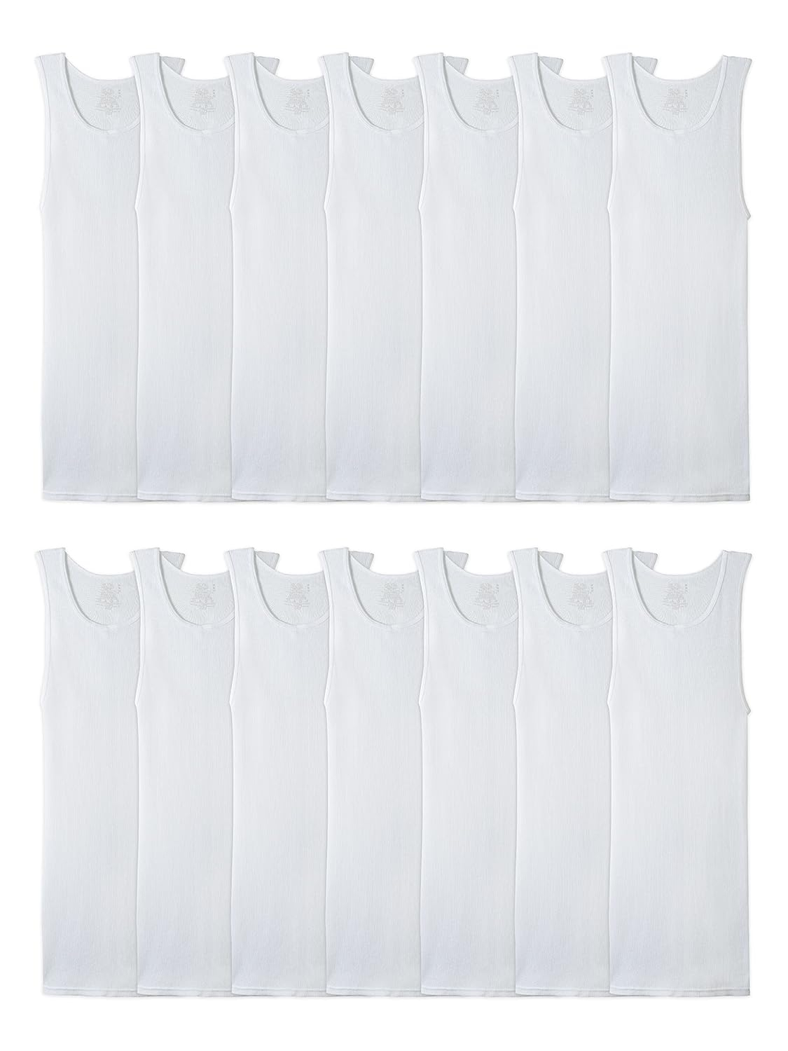 Fruit of the Loom Men's EverSoft Cotton A-Shirt Tank Top Undershirts, 14-Pack, Moisture-Wicking, White, Sizes S-XL