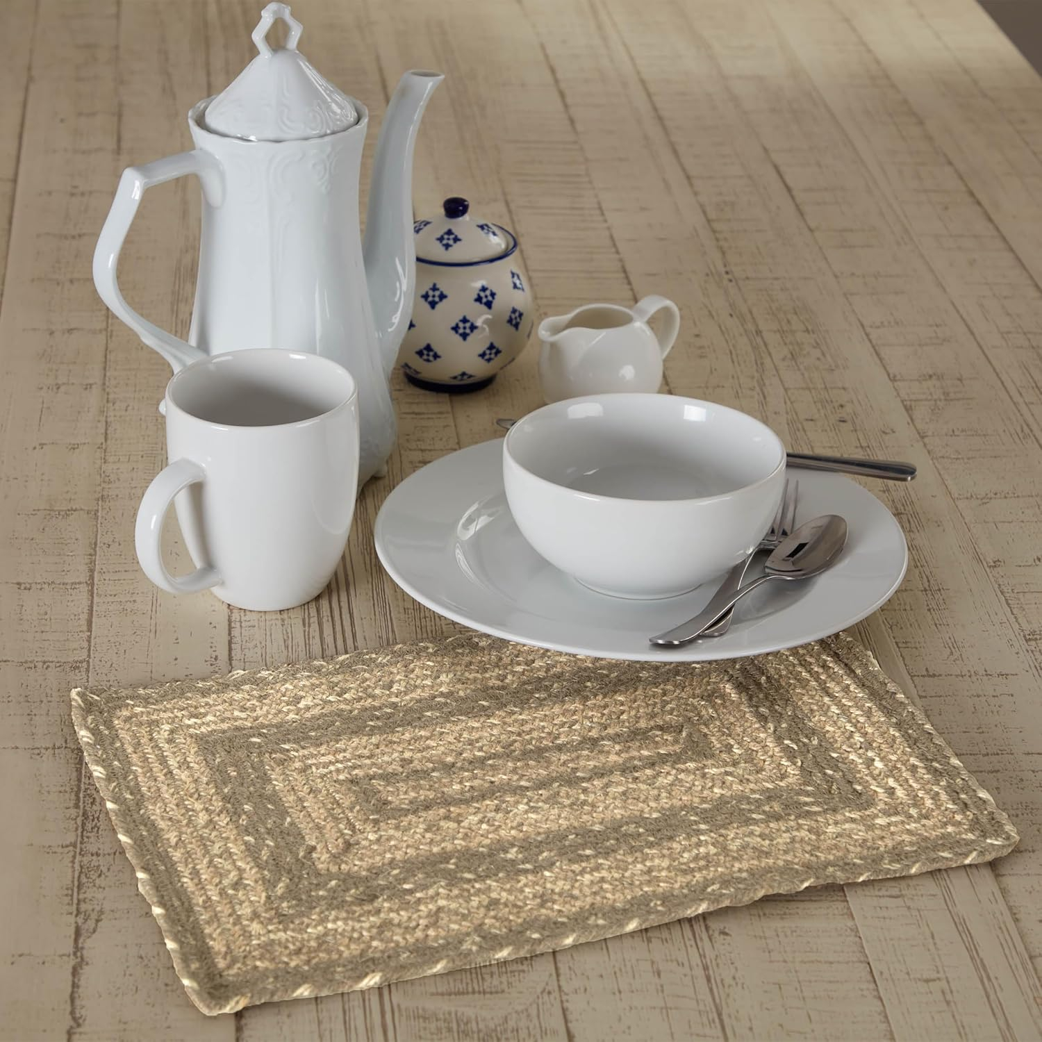 VHC Brands Farmhouse Cobblestone Table Placemat, Tan Grey White, Jute Blend, Rectangle, 10x15 Inches