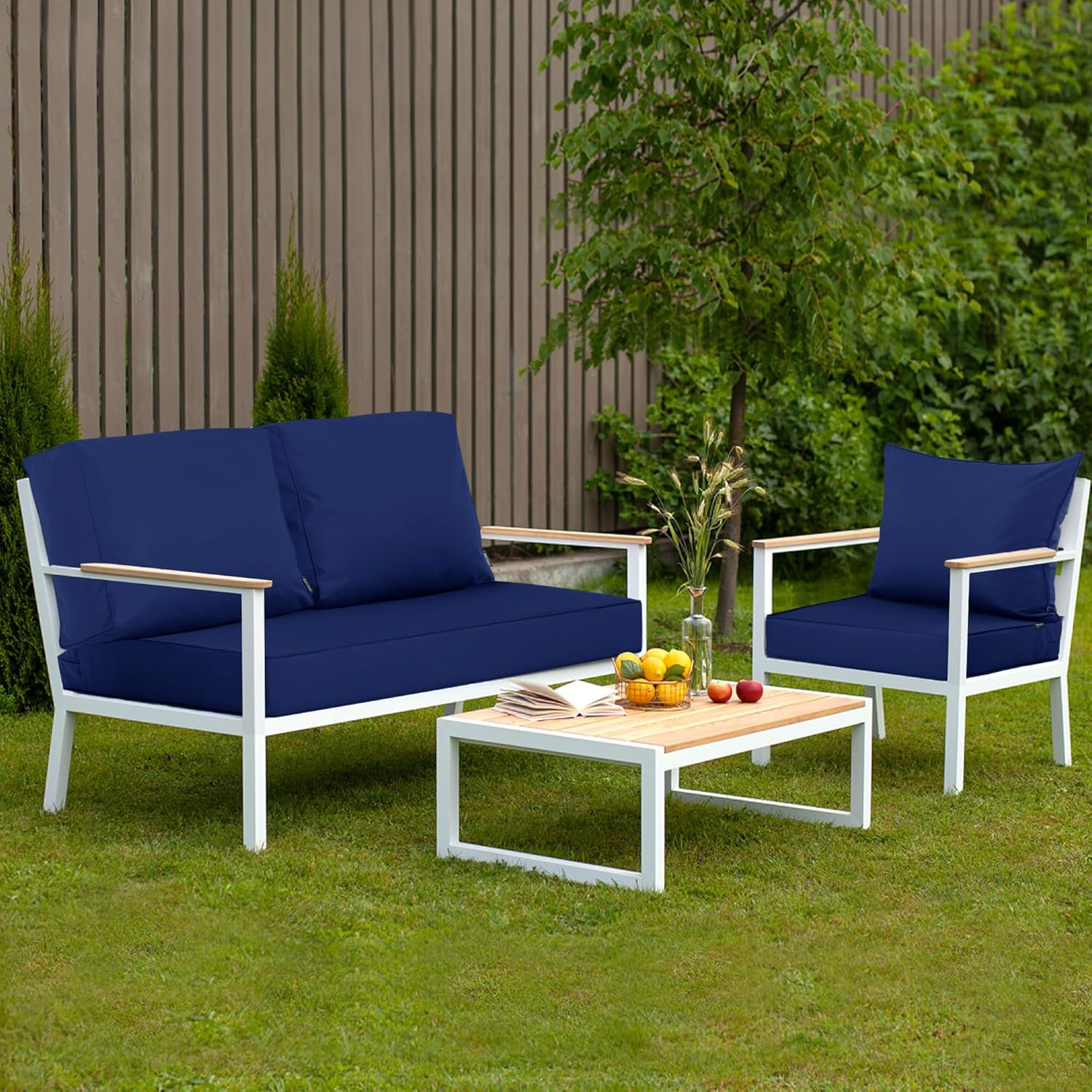 Loveseat Cushion for Outdoor Furniture, Fade and Weather Resistant Deep Seat and Backrest Cushion Set for Patio Couch, 46x24 Inch, Burgundy