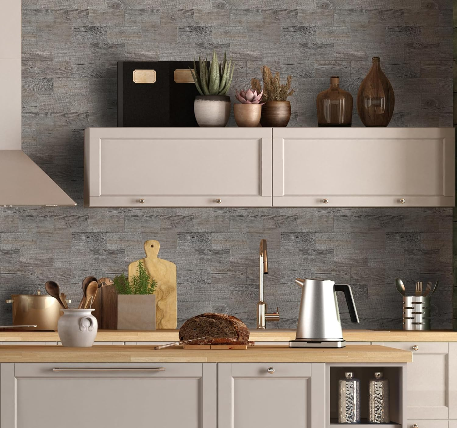 10-Pack Peel and Stick Tile Backsplash 11.3"X11.5" PVC Wall Tiles, Stick on Backsplash for Kitchen, Bathroom Tile, Fireplace Décor, Laundry Table, Stair Decals in Grey Rustic