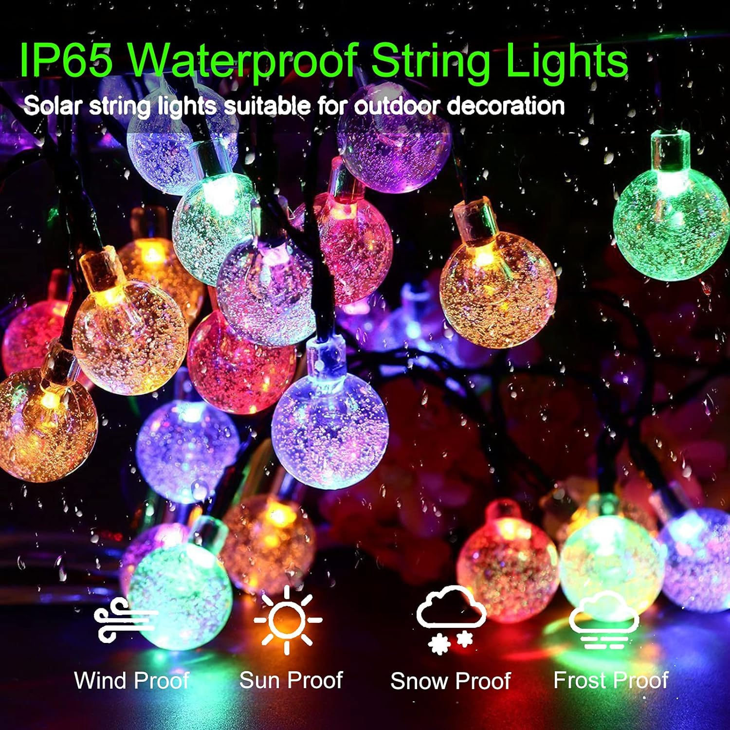 Solar String Lights Outdoor 2 Pack 200 Led 80FT Multi-Color Crystal Globe Lights with 8 Lighting Modes, Waterproof Solar Powered Patio Lights for Garden Yard Porch Wedding Party Decoration