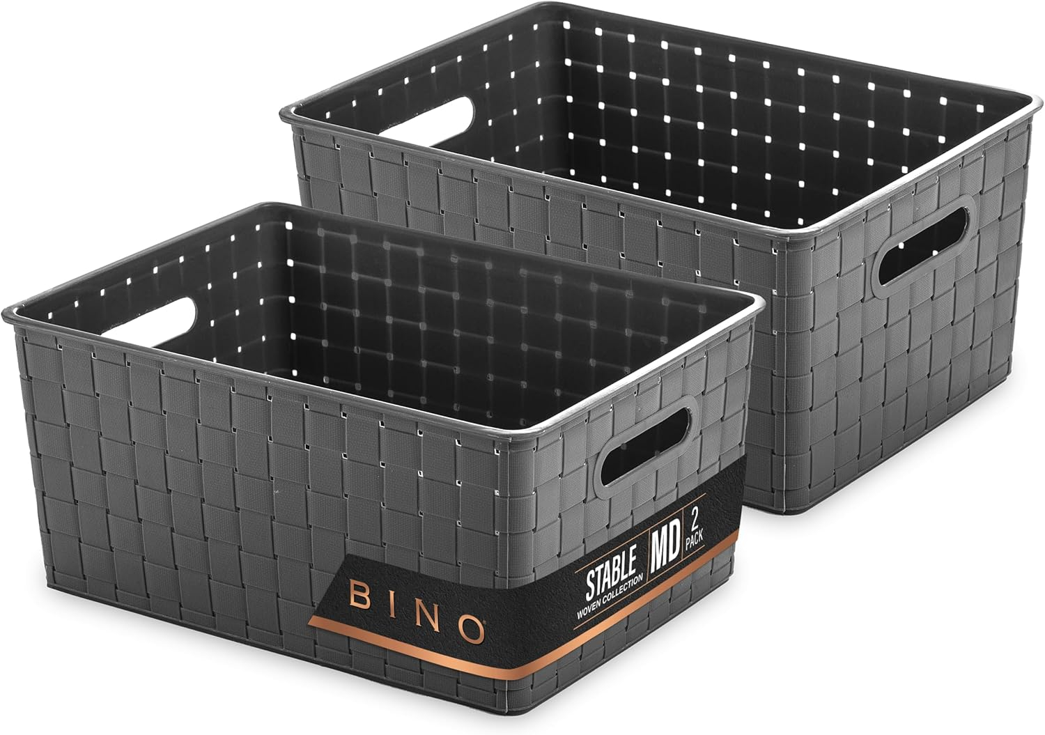 BINO | Plastic Storage Baskets Medium - Black | THE STABLE COLLECTION | Multi-Use Storage | Rectangular Cabinet Organizer | Baskets For Organizing with Handles | Home Office Organization and Storage