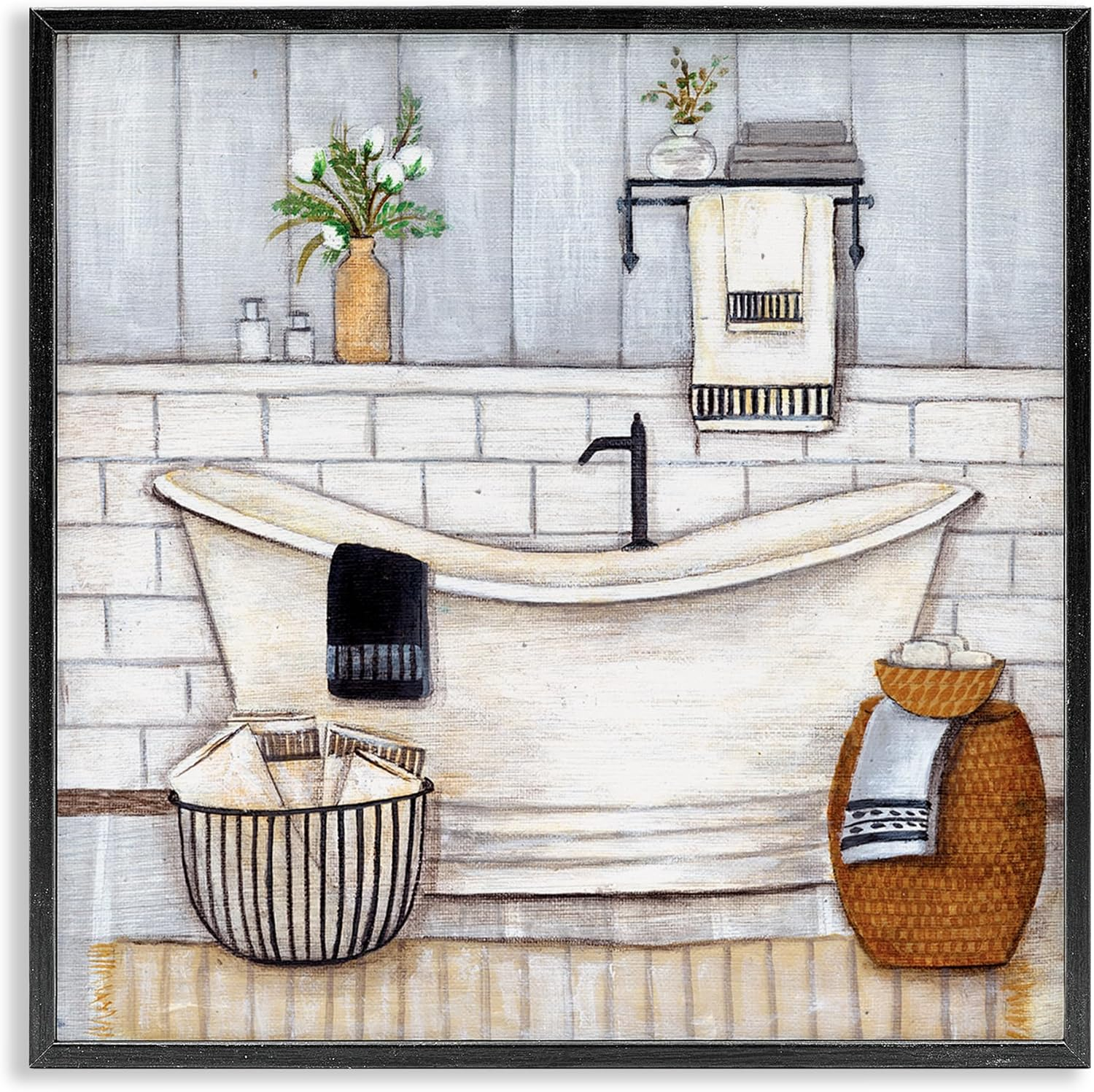 Farmhouse Style Neutral Gray Bathroom Canvas Print, 17x17