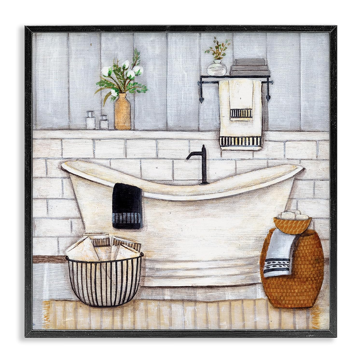 Farmhouse Style Neutral Gray Bathroom Canvas Print, 17x17