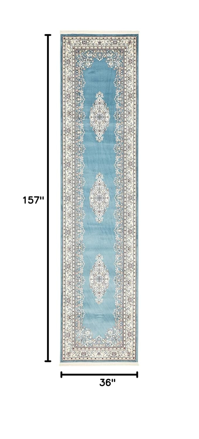 Unique Loom Narenj Collection Classic Traditional Medallion Textured Design Area Rug, 3' x 13' 1" Runner, Blue/Burgundy