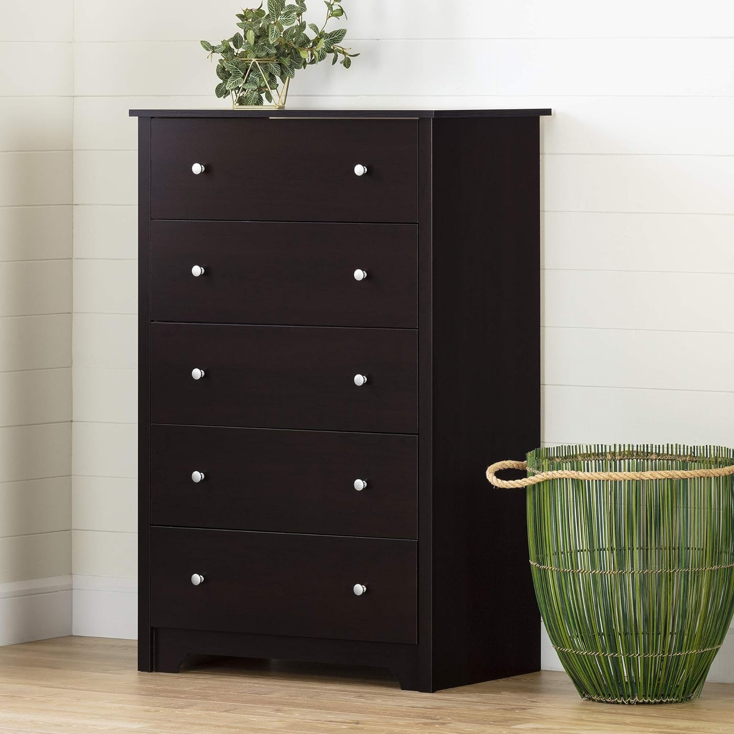 South Shore Vito Collection 5-Drawer Dresser, Chocolate with Matte Nickel Handles
