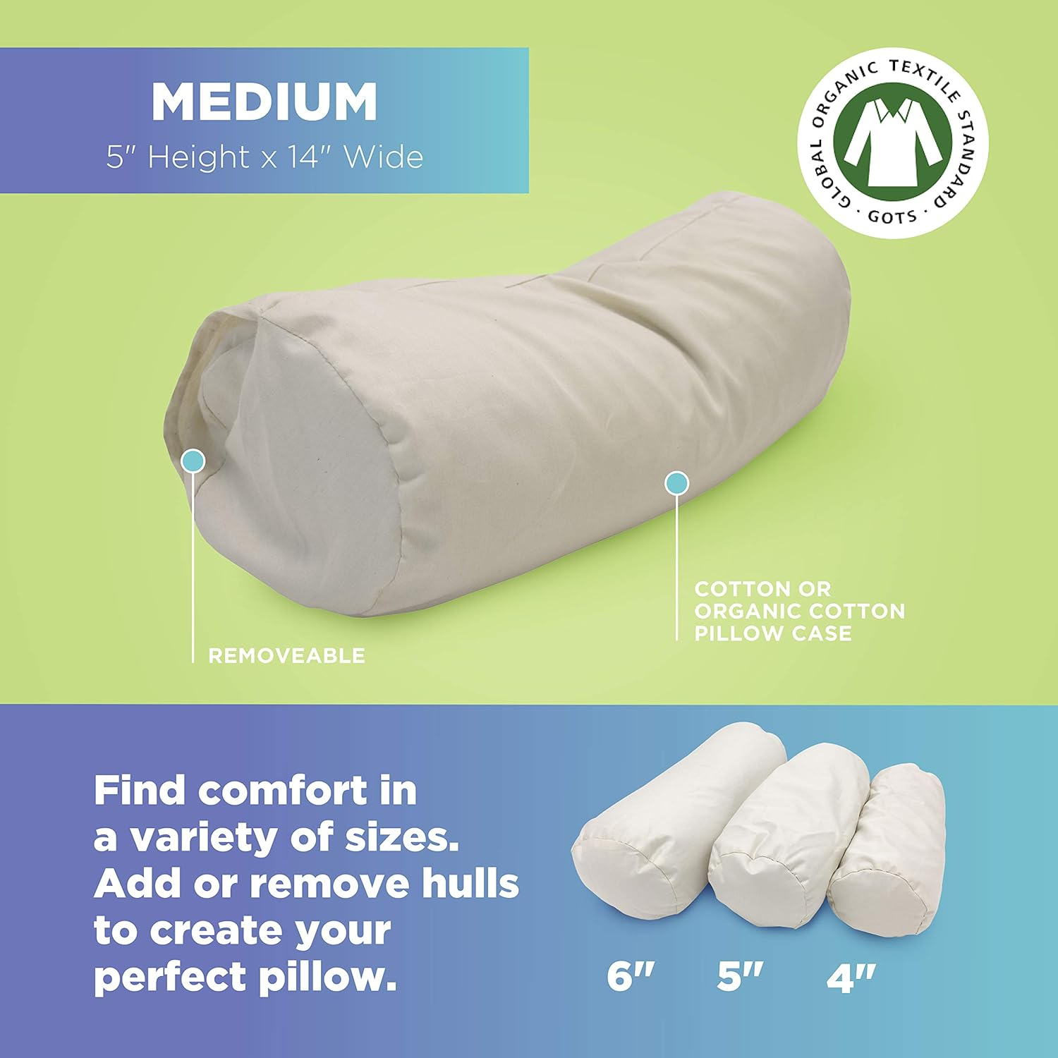 Millet 5x14" Neck Roll Pillow with Pillowcase - Organic Cotton Soft Neck Pillow