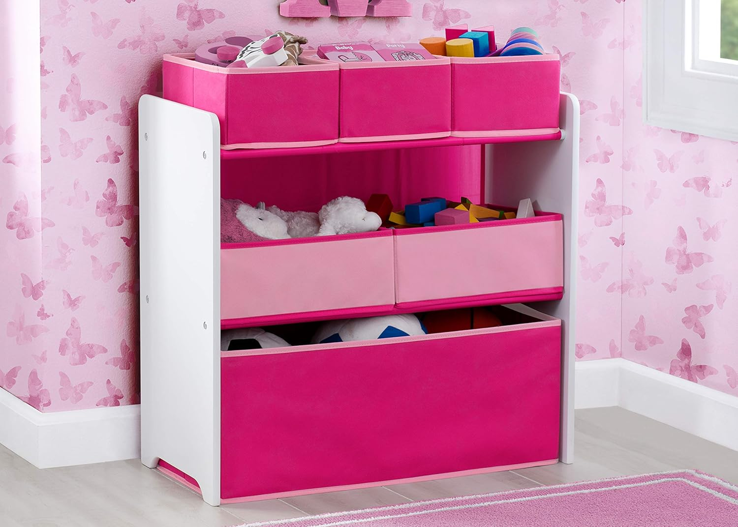Delta Children 6 Bin Design and Store Toy Organizer, White/Pink