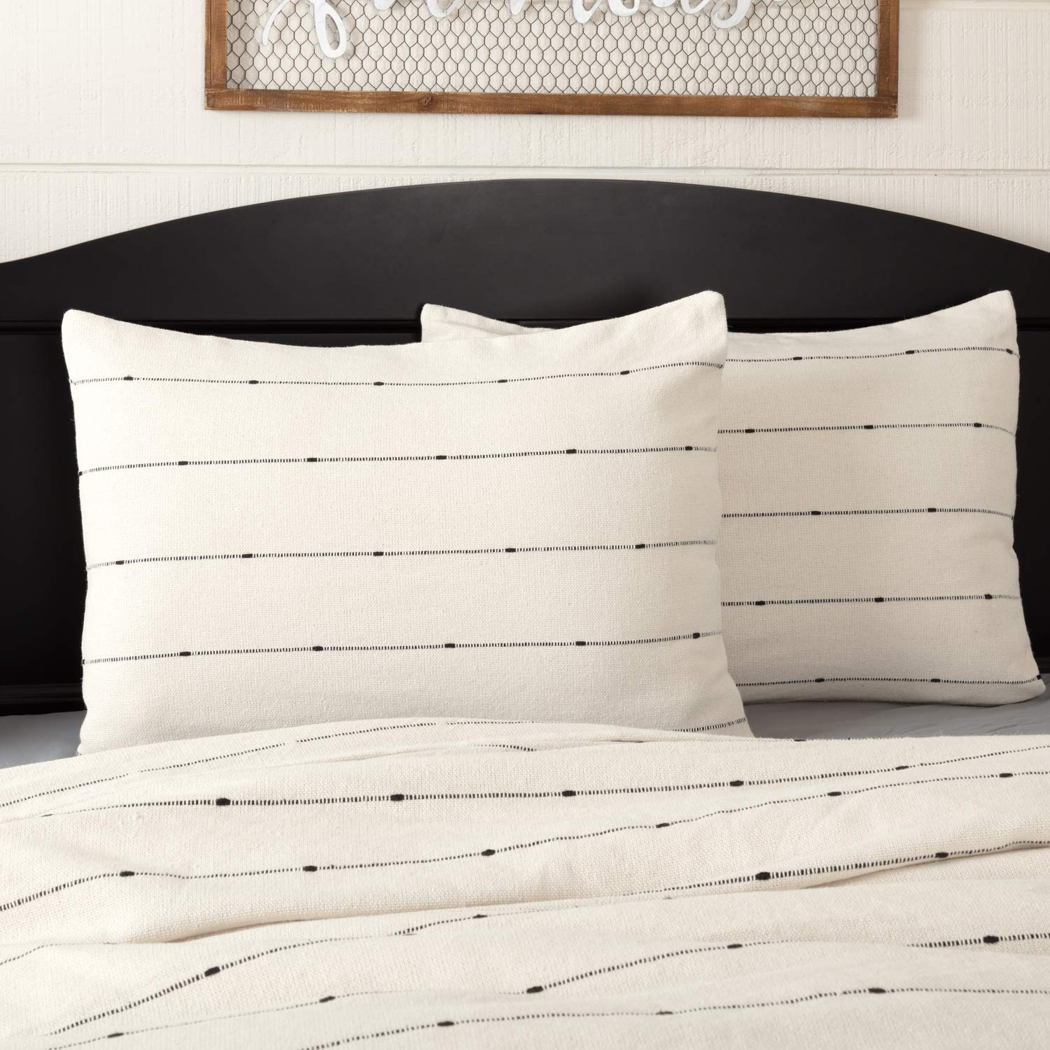 Piper Classics Farmcloth Stripe Standard Pillow Sham, 21" x 27", Natural Cream Woven w/ Black, Cotton