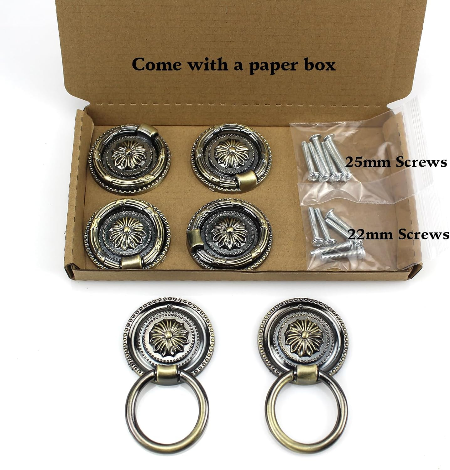 YankMooM Antique Dresser Knobs Bronze Ring Drawer Pulls Round Drawer Handles Vintage Cabinet Knob 1.77 Inch for Nightstand Cupboard Drawer Cabinet Pull(6 Pack)