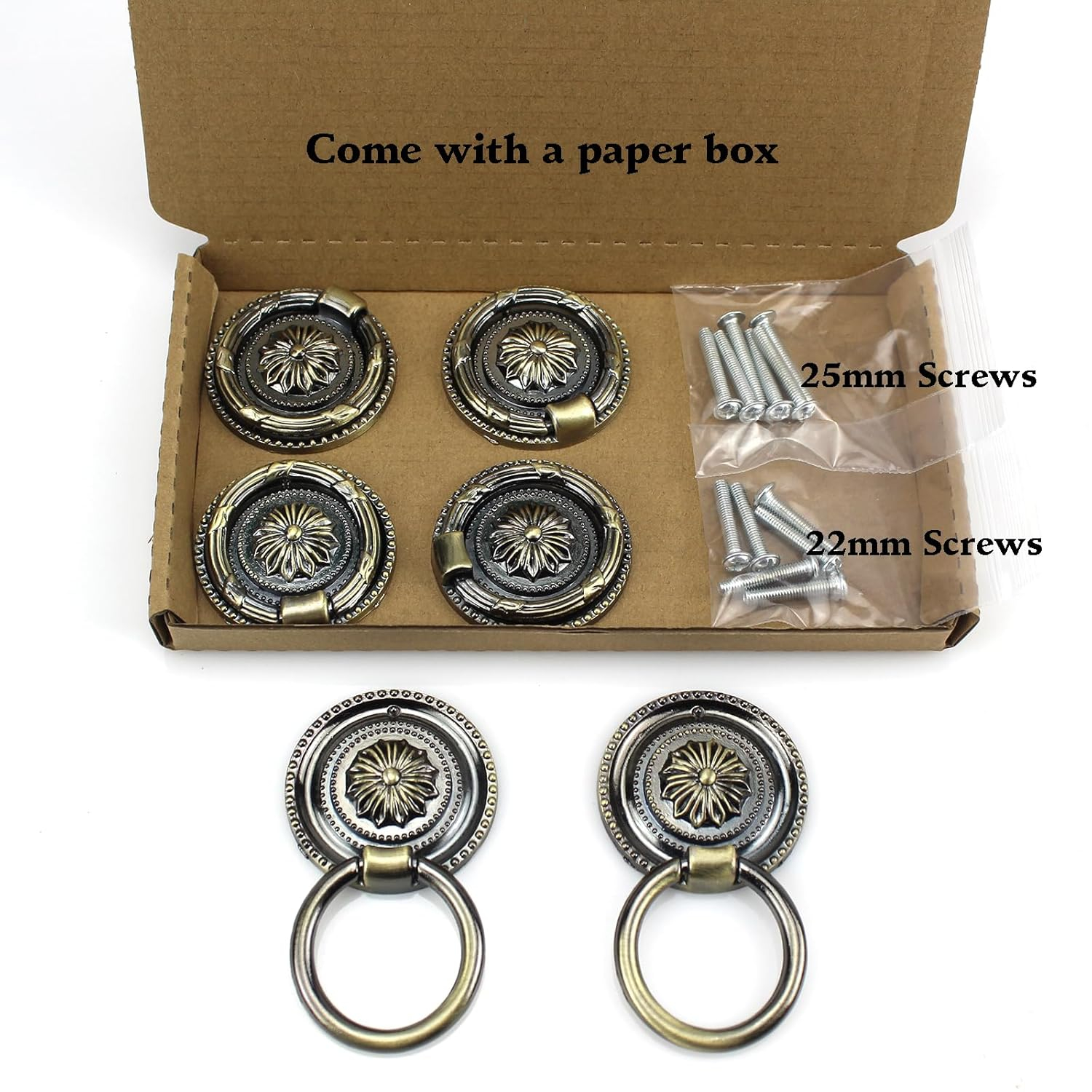 YankMooM Antique Drawer Pulls Bronze Dresser Pull Rings Round Drawer Handles Vintage Cabinet Knob 1.77 Inch for Nightstand Cupboard Cabinet(6 Pack)