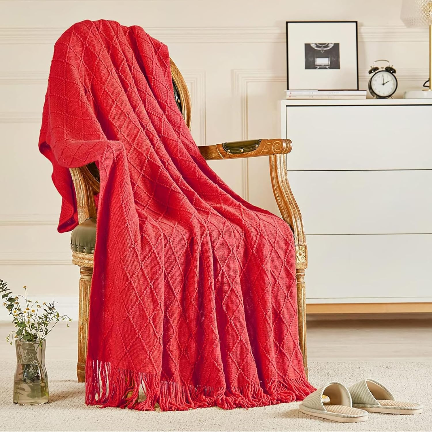 inhand Knitted Gift Throw Blankets for Couch and Bed,Valentines Day Decor Blanket for Her Him Girlfriend Wife, Red Romatic Lightweight Decorative with Tassel, Farmhouse Warm Woven for Women, 50"x60"