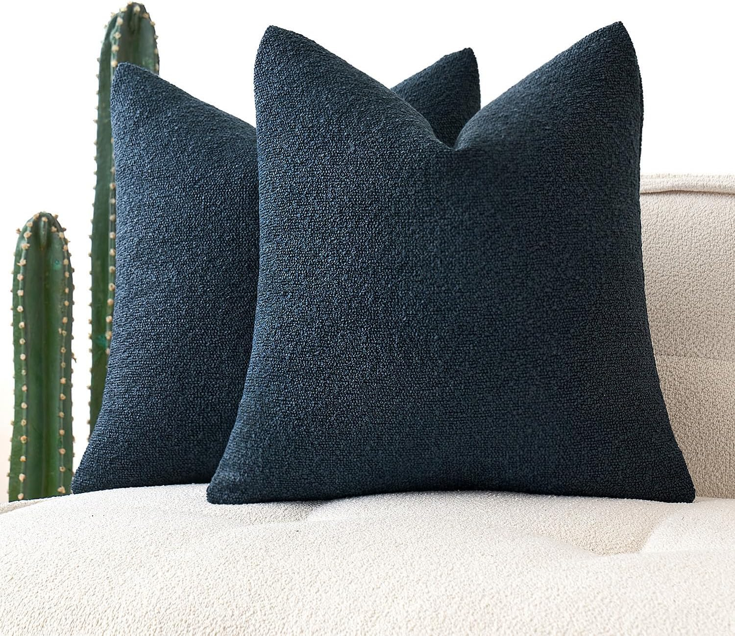 MIULEE Navy Blue Couch Pillow Covers 18x18 Inch, Set of 2 Soft Chenille Decorative Square Throw Pillow Covers Farmhouse for Sofa Living Room Bed
