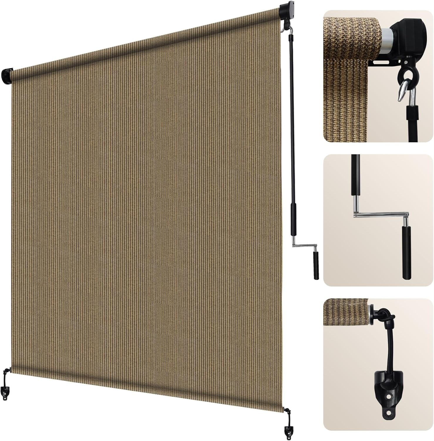 SMONTER Outdoor Sunshade Roller Shade 6'W x 6'H (72" Wx72 H), Exterior Cordless Roll Up Shades Blinds, UV Protection Shade Cloth with Crank Operation for Outside Windows Patio Porch Gazebo, Walnut