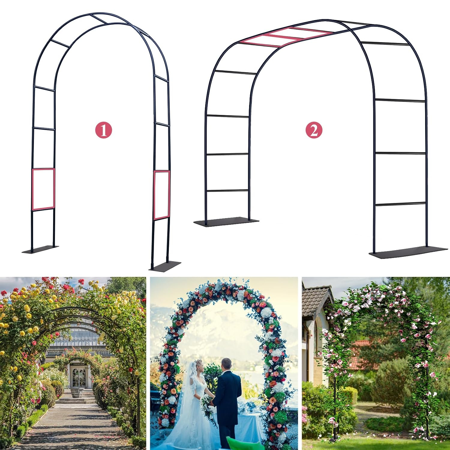 Thickened Tube Garden Arch Trellis - 4.6ft Wide x 7.9ft High or 7.6ft Wide x 6.4ft High - Garden Trellis for Climbing Plants - Stable Garden Arbor, Wedding Arch Decorations, Birthday Party Decoration