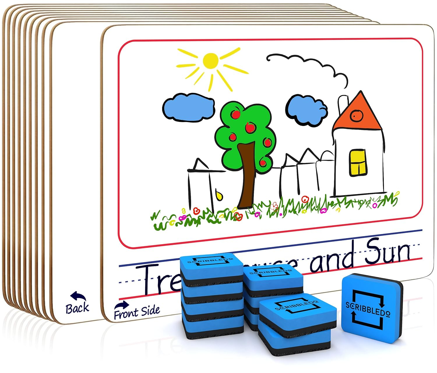 10 Pack Double Sided Whiteboards 9”x12” Story Lined Dry Erase Boards for Kids Writing Board Age 3-5 Practice Drawing Small White Board Teacher Elementary Grade 1 Kindergarten Preschool + Erasers