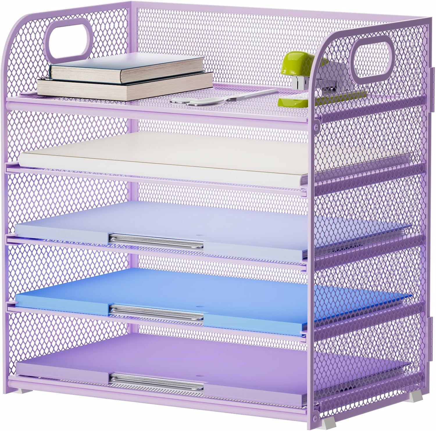 Paper Organizer for Desk Accessories & workspace 5 Tier Organizers Organizer with Handle Letter Tray Mesh Paper Sorter Desk Organizer for Office Home Supplies-Black