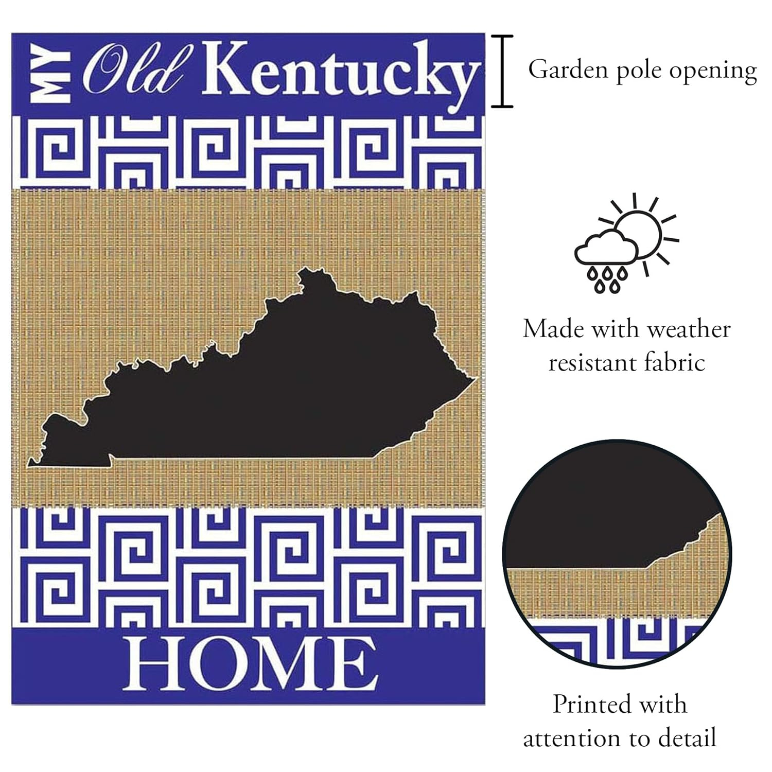 Kentucky Blue and Burlap Rectangular Garden Flag