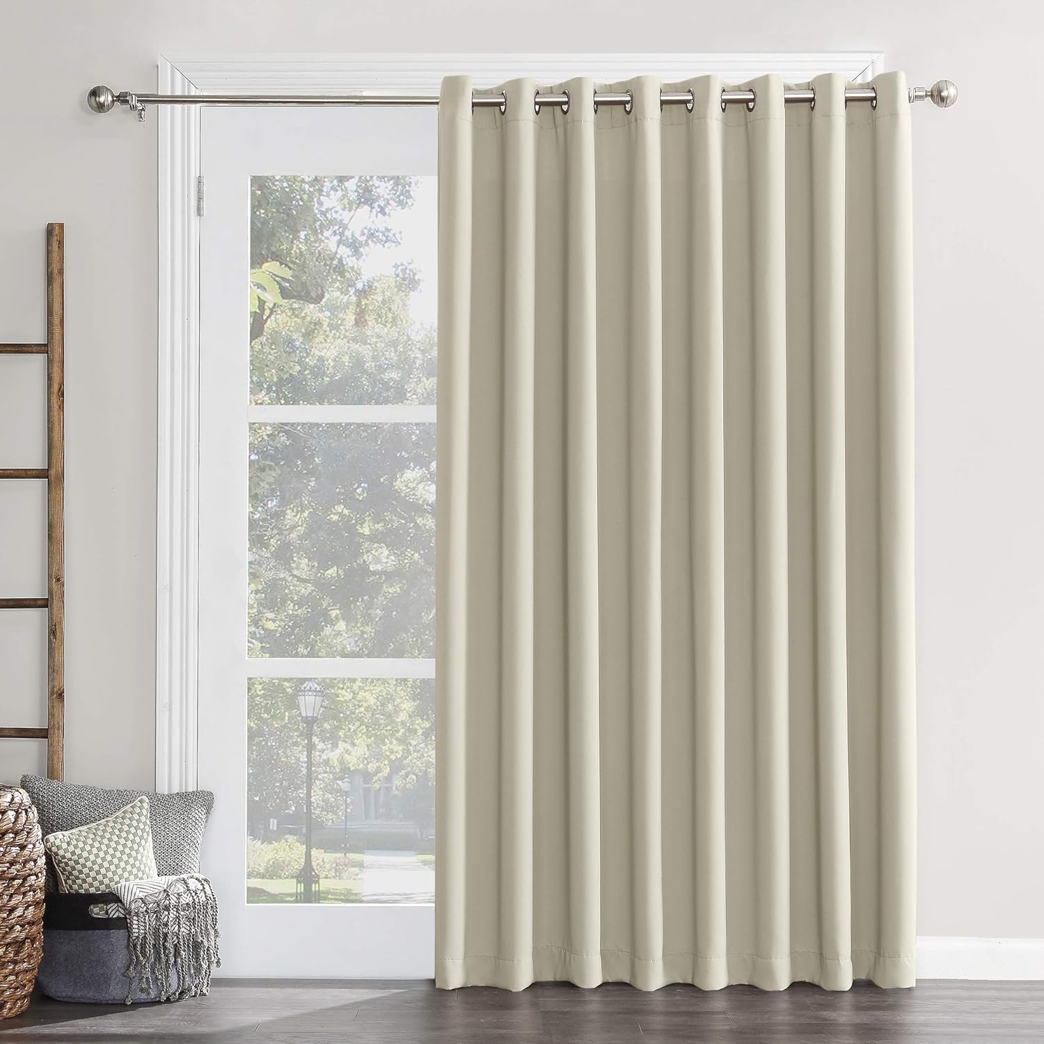 Sun Zero Conrad Extra-Wide Blackout Sliding Patio Door Curtain Panel, Pearl, 100X84, 100"X84", Pearl